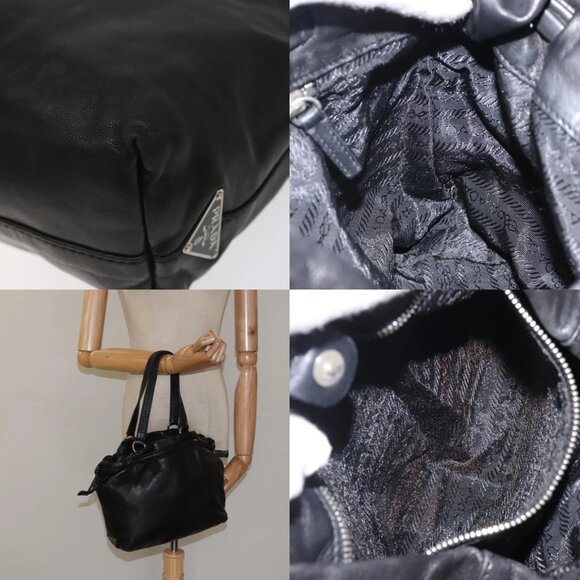 PRADA Hand Bag Leather Black Silver Auth sw622 - Picture 15 of 16